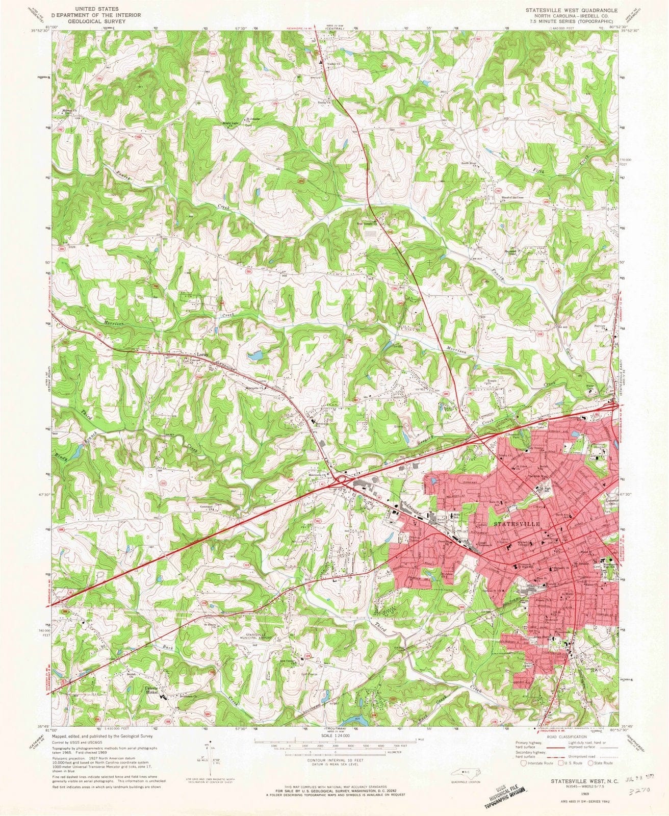 1969 Statesville West, NC - North Carolina - USGS Topographic Map