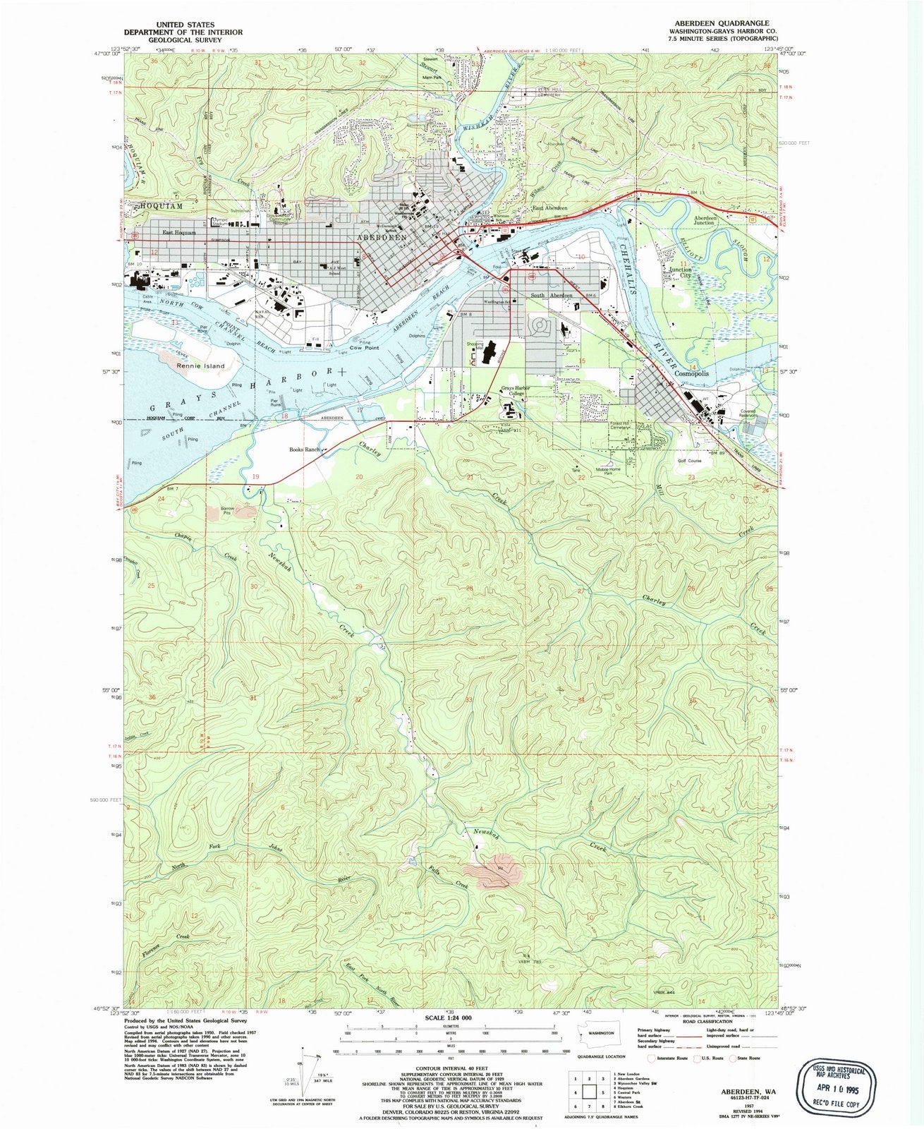 1957 Aberdeen, WA - Washington - USGS Topographic Map