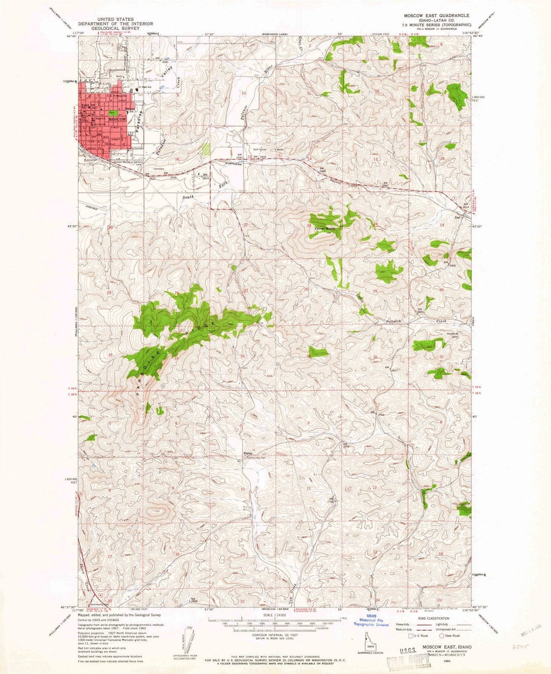 1960 Moscow East, ID - Idaho - USGS Topographic Map