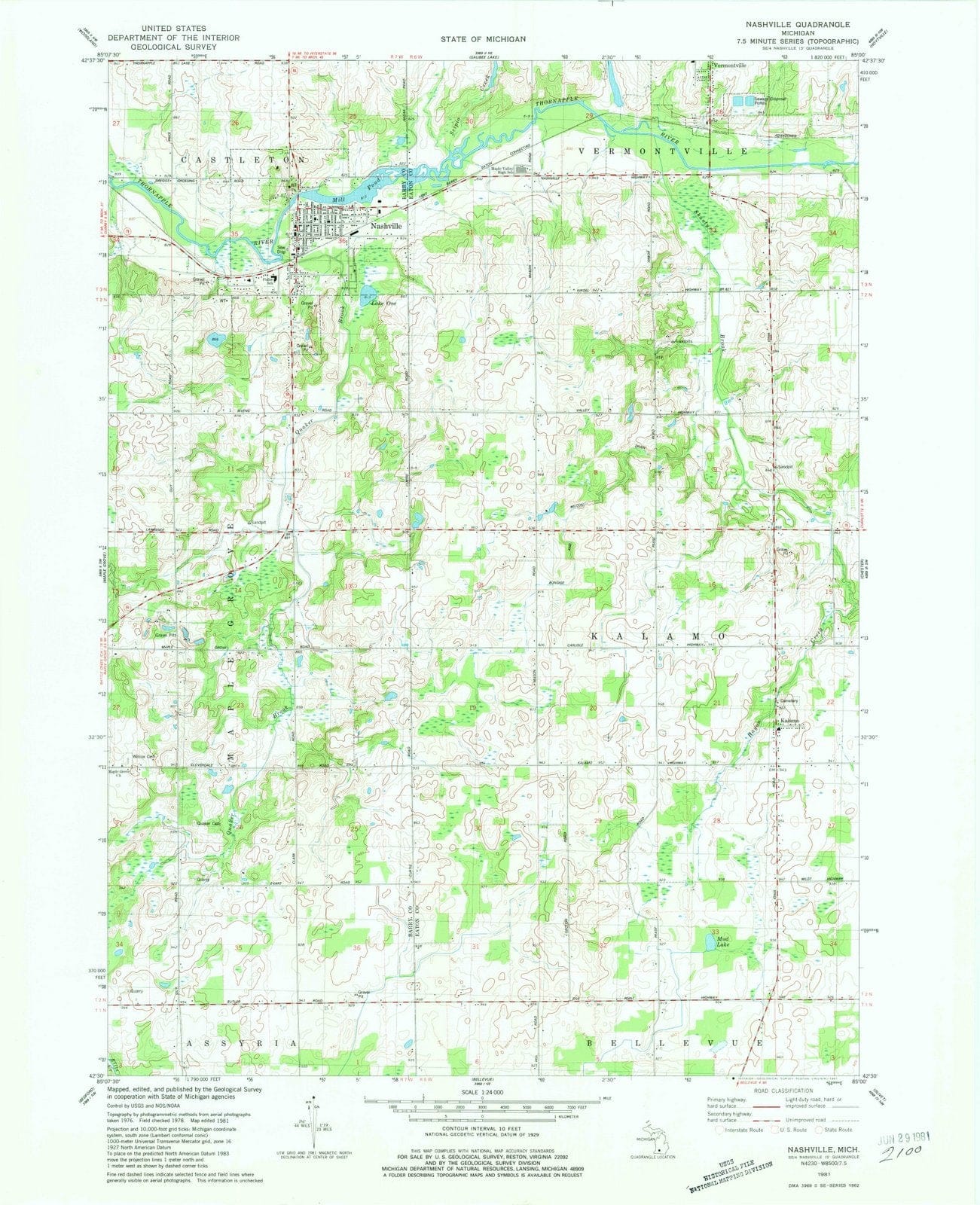 1981 Nashville, MI - Michigan - USGS Topographic Map