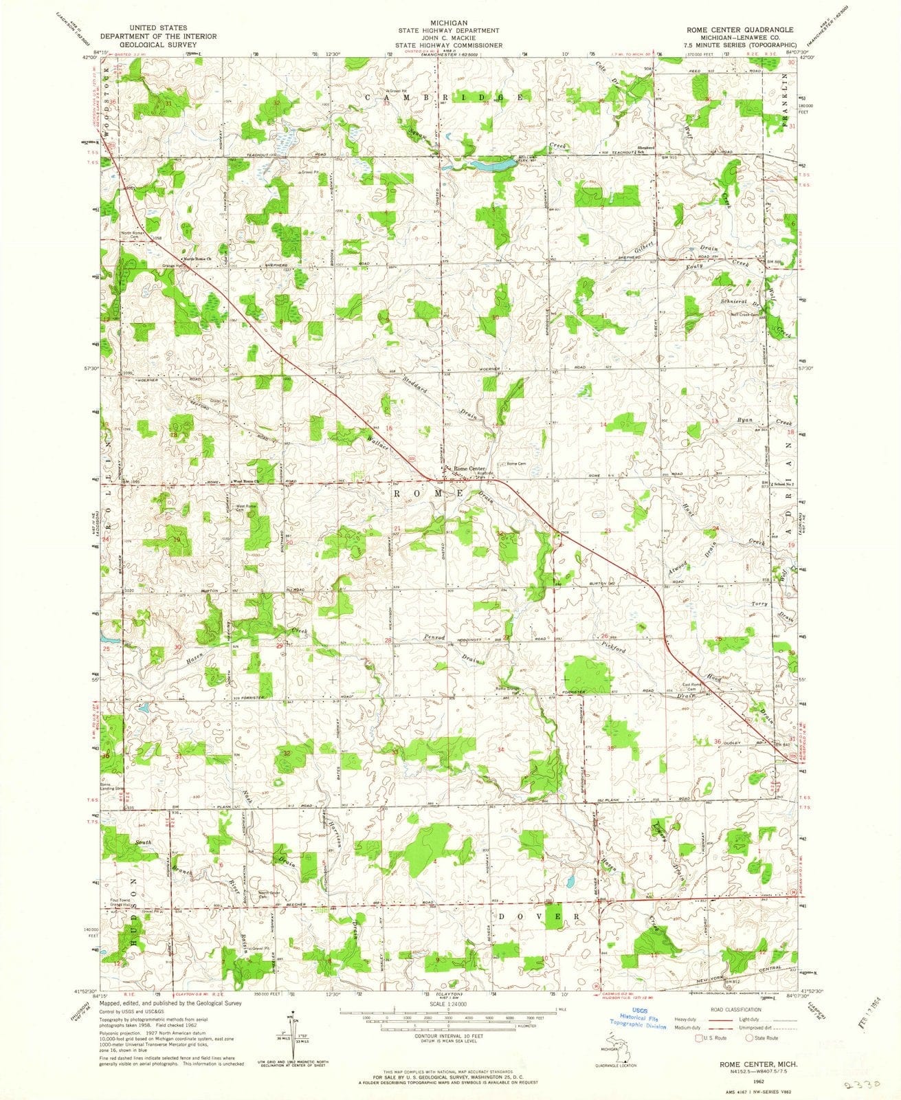 1962 Rome Center, MI - Michigan - USGS Topographic Map