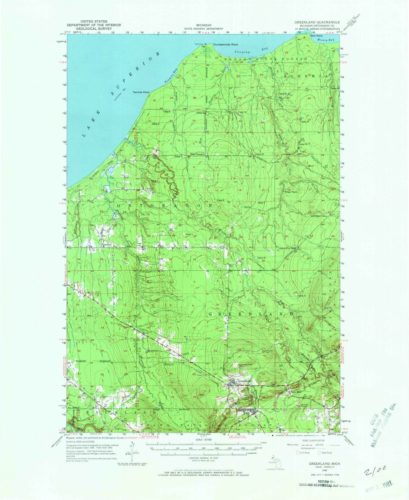 1950 Greenland, MI - Michigan - USGS Topographic Map