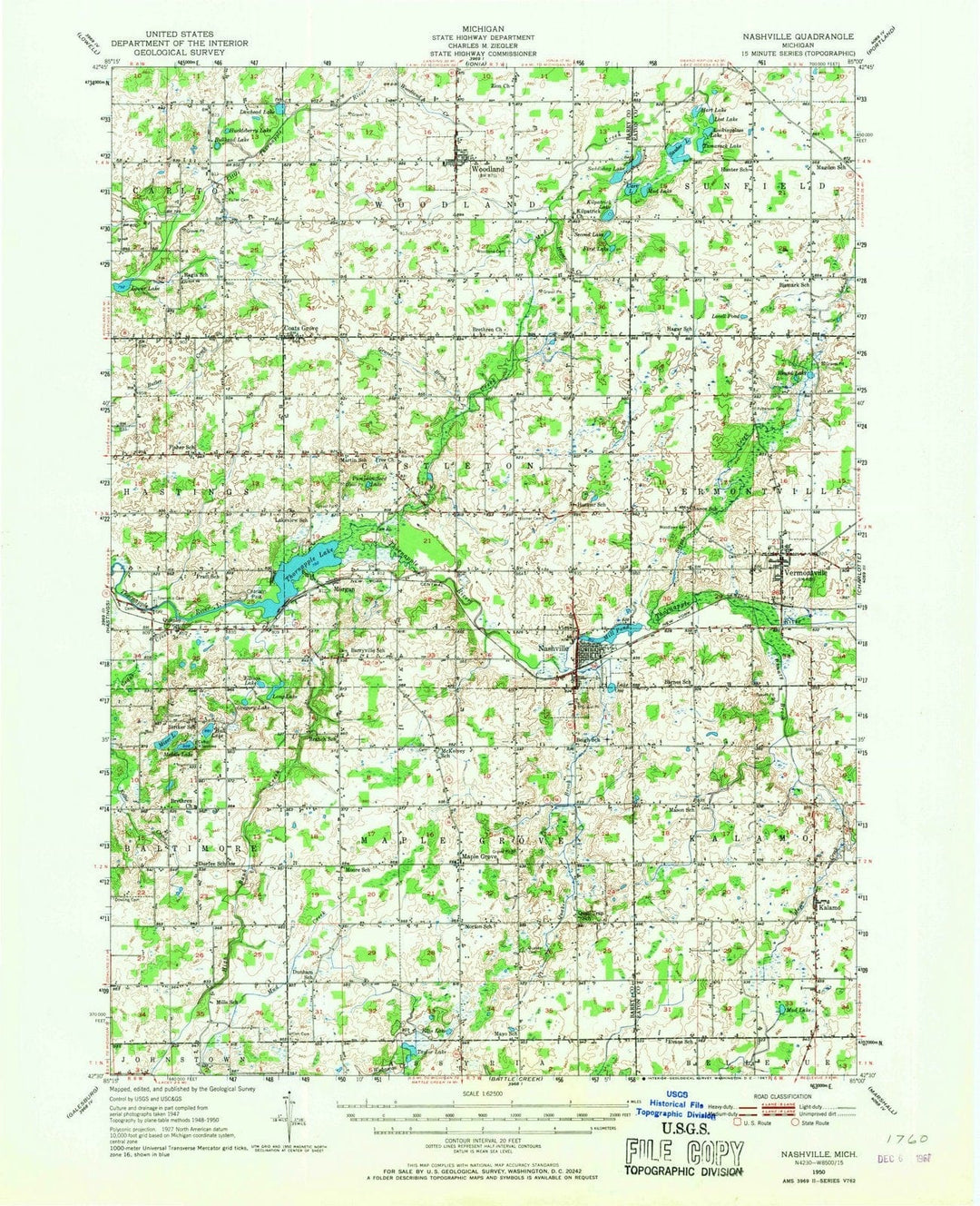 1950 Nashville, MI - Michigan - USGS Topographic Map