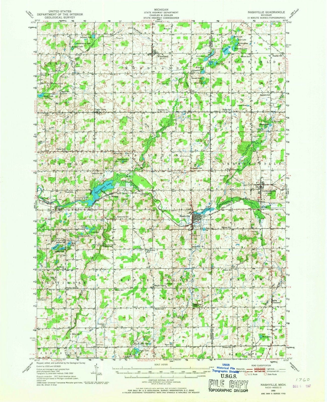 1950 Nashville, MI - Michigan - USGS Topographic Map