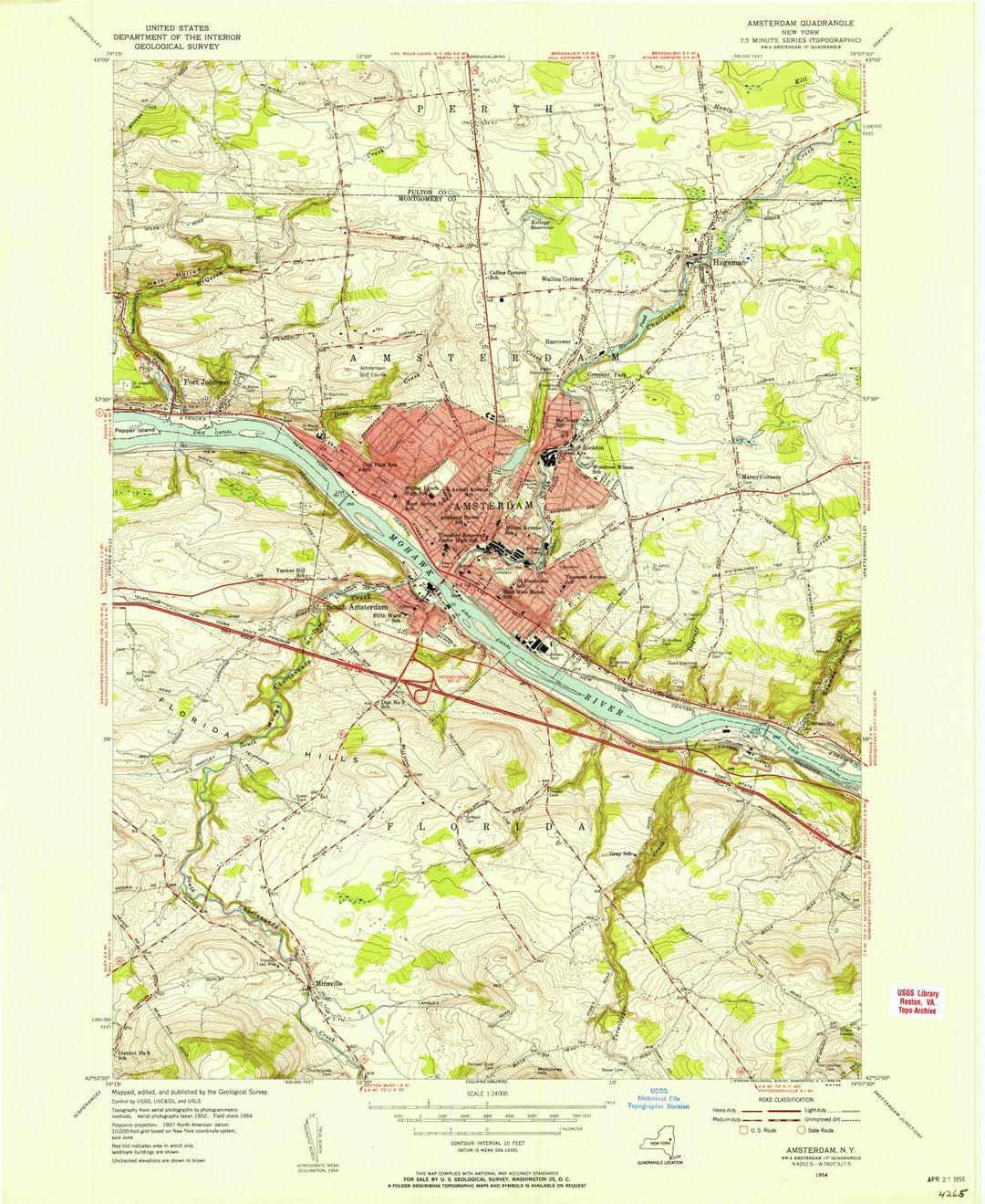 1954 Amsterdam, NY - New York - USGS Topographic Map