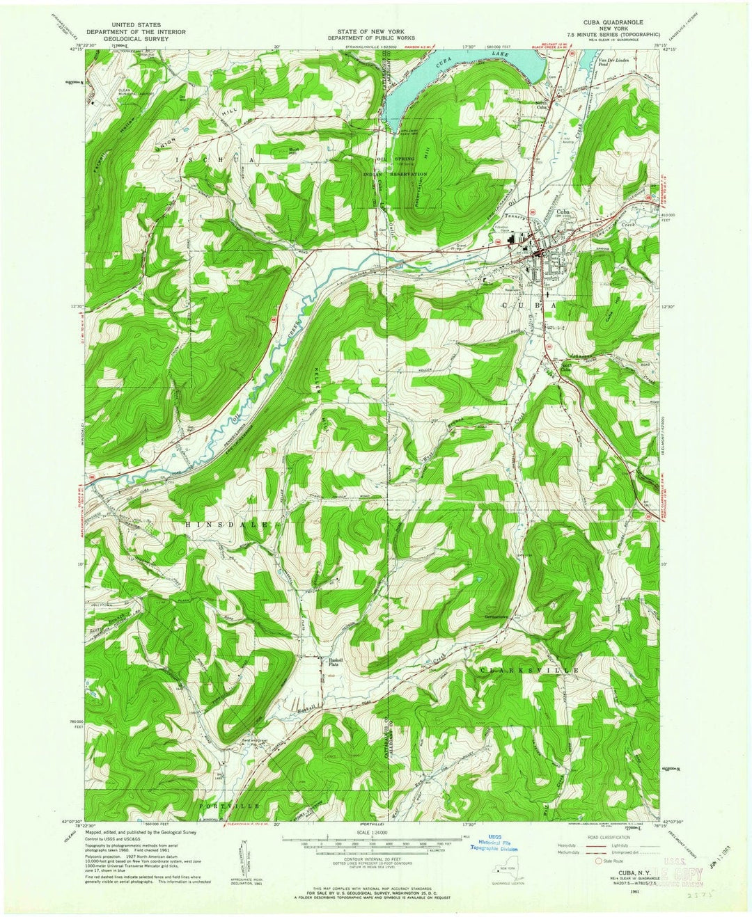 1961 Cuba, NY - New York - USGS Topographic Map