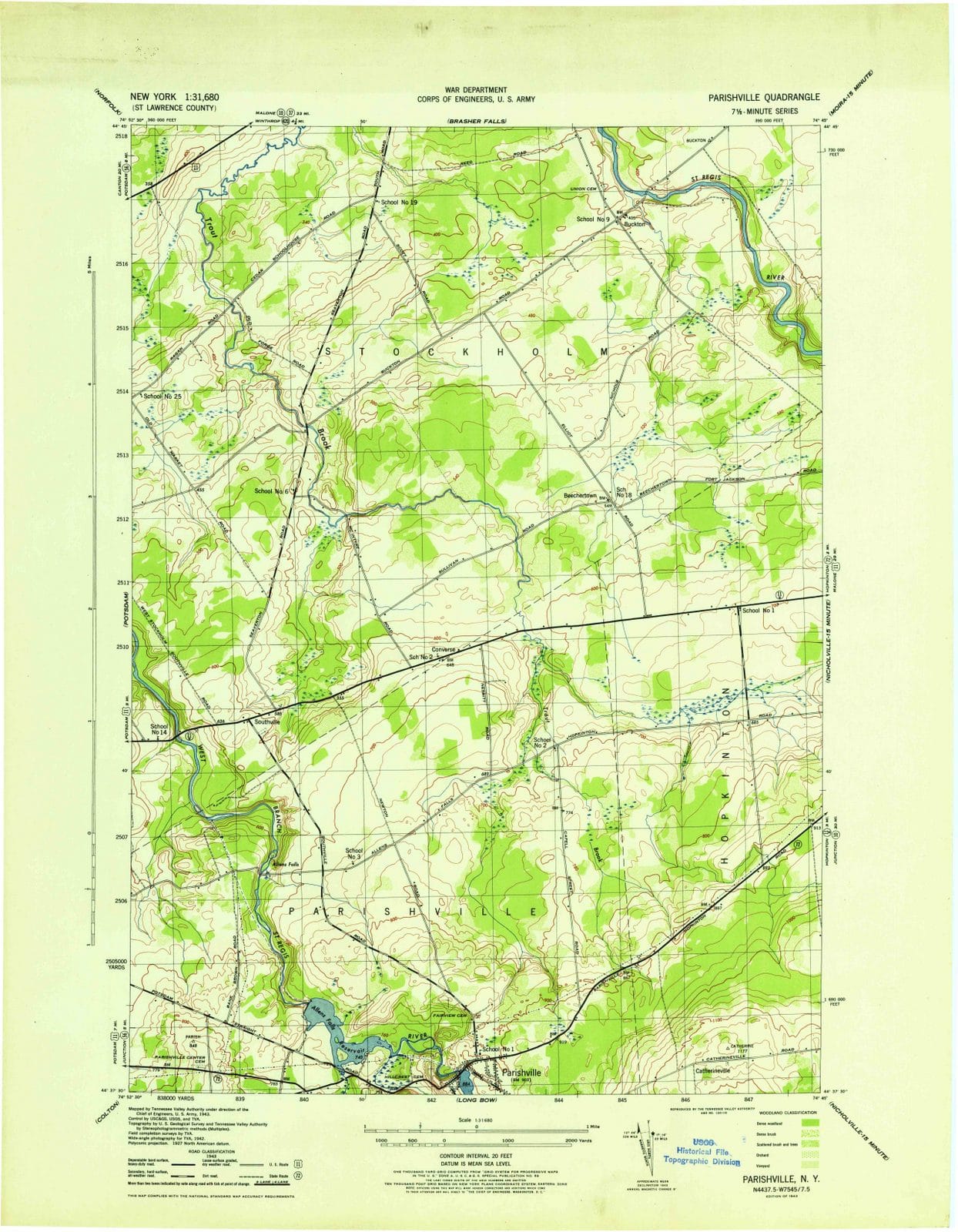 1943 Parishville, NY - New York - USGS Topographic Map