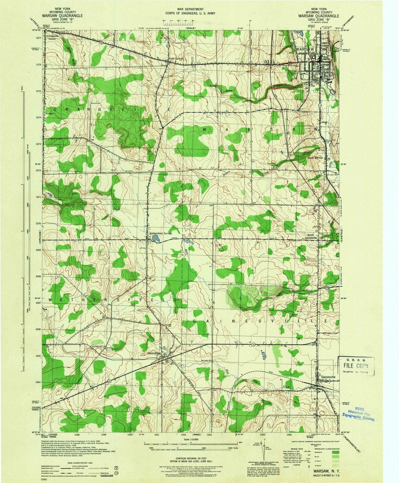 1944 Warsaw, NY - New York - USGS Topographic Map