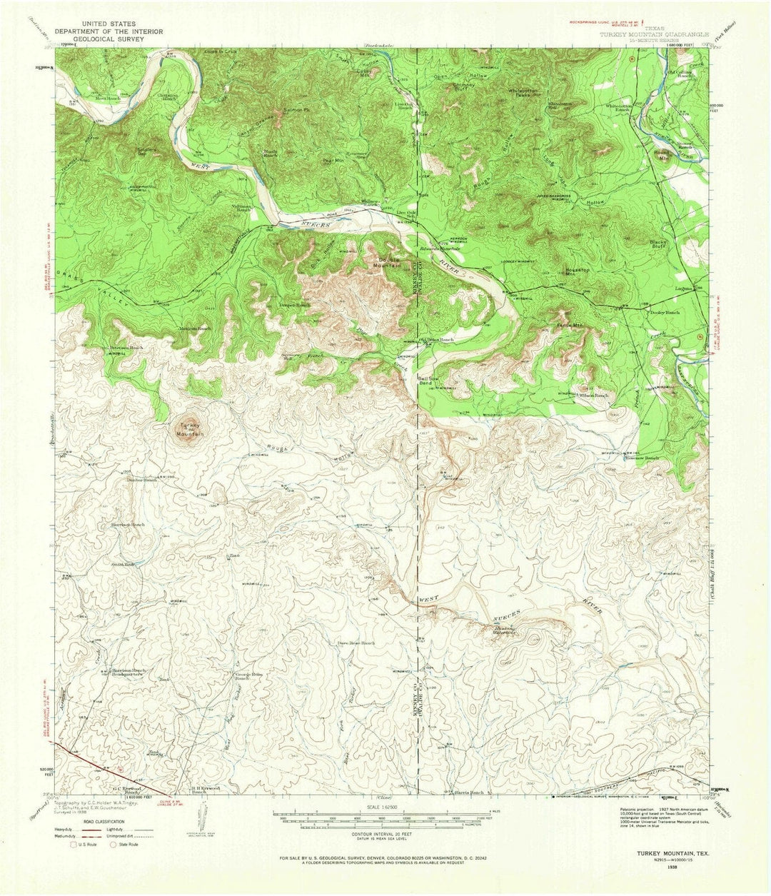 1938 Turkey Mountain, TX - Texas - USGS Topographic Map