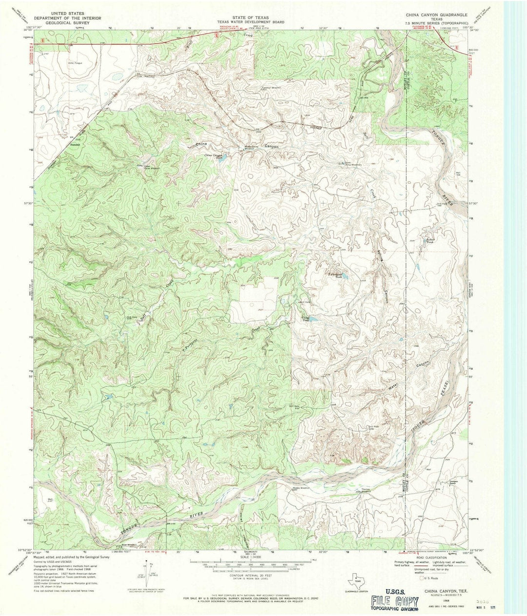 1968 China Canyon, TX - Texas - USGS Topographic Map