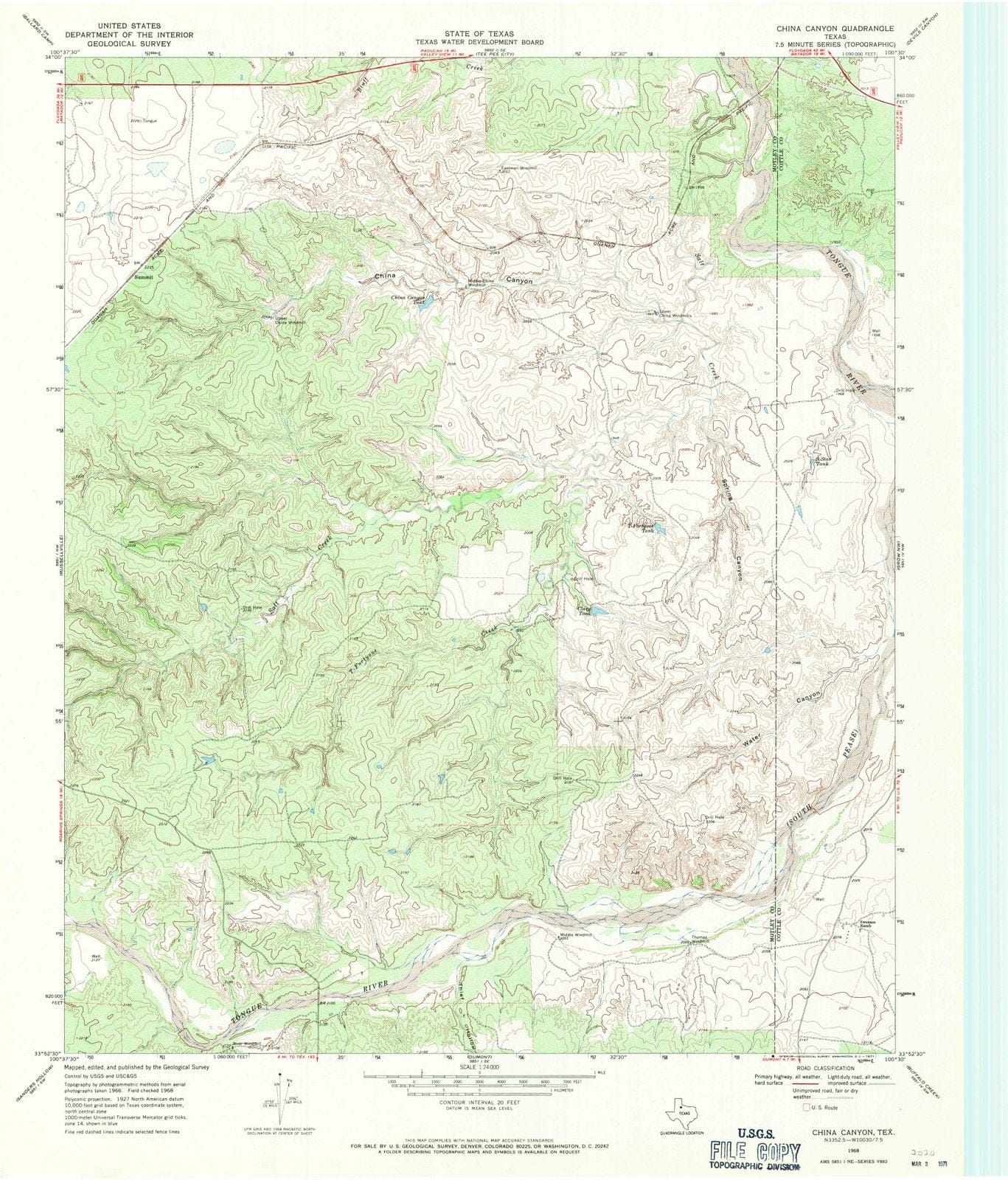 1968 China Canyon, TX - Texas - USGS Topographic Map