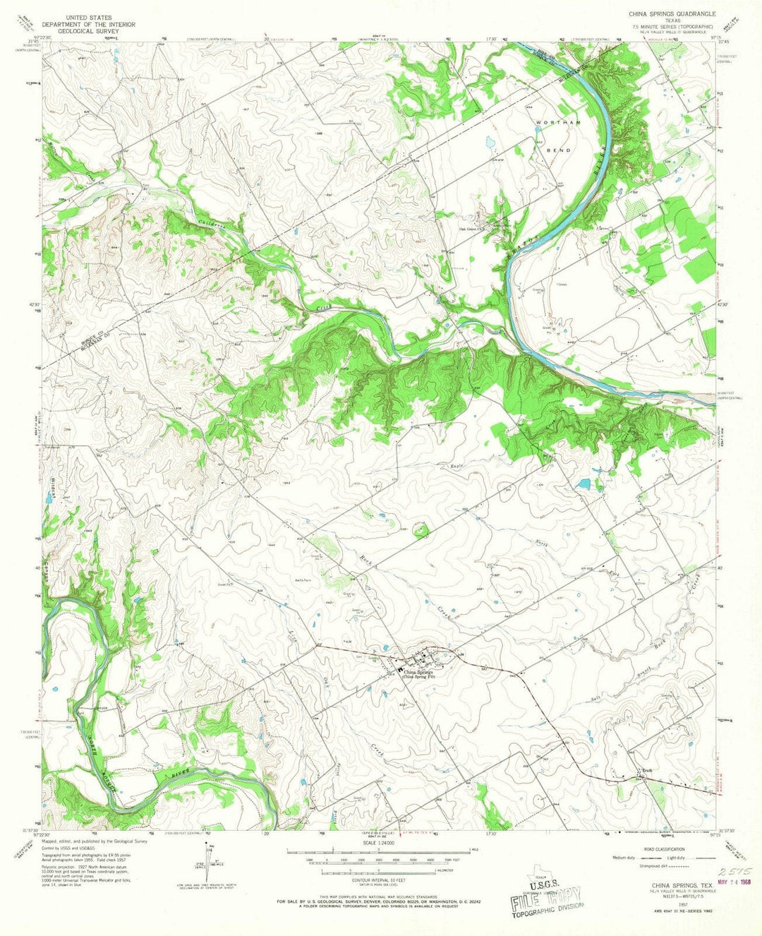 1957 China Springs, TX - Texas - USGS Topographic Map
