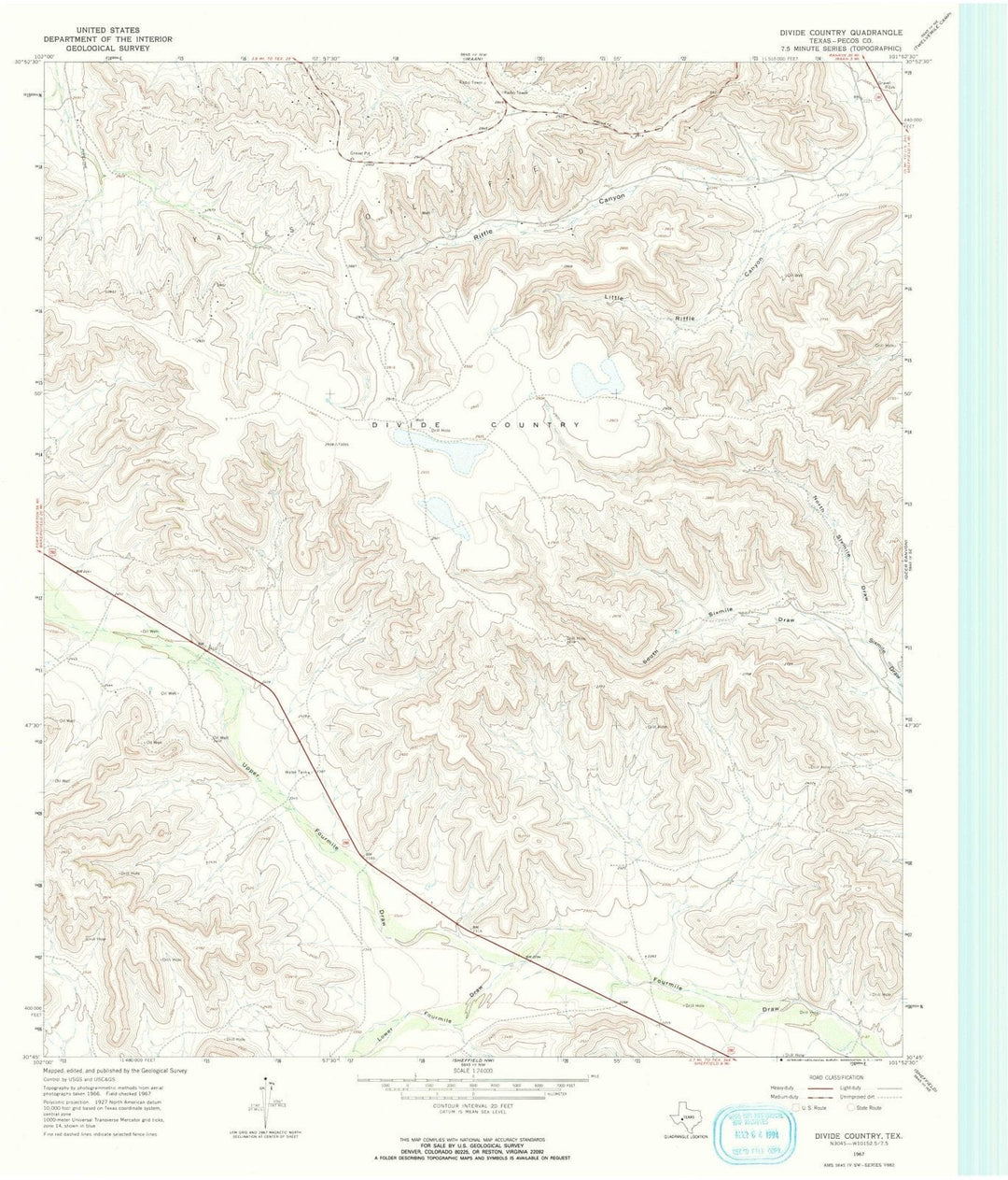 1967 Divide Country, TX - Texas - USGS Topographic Map