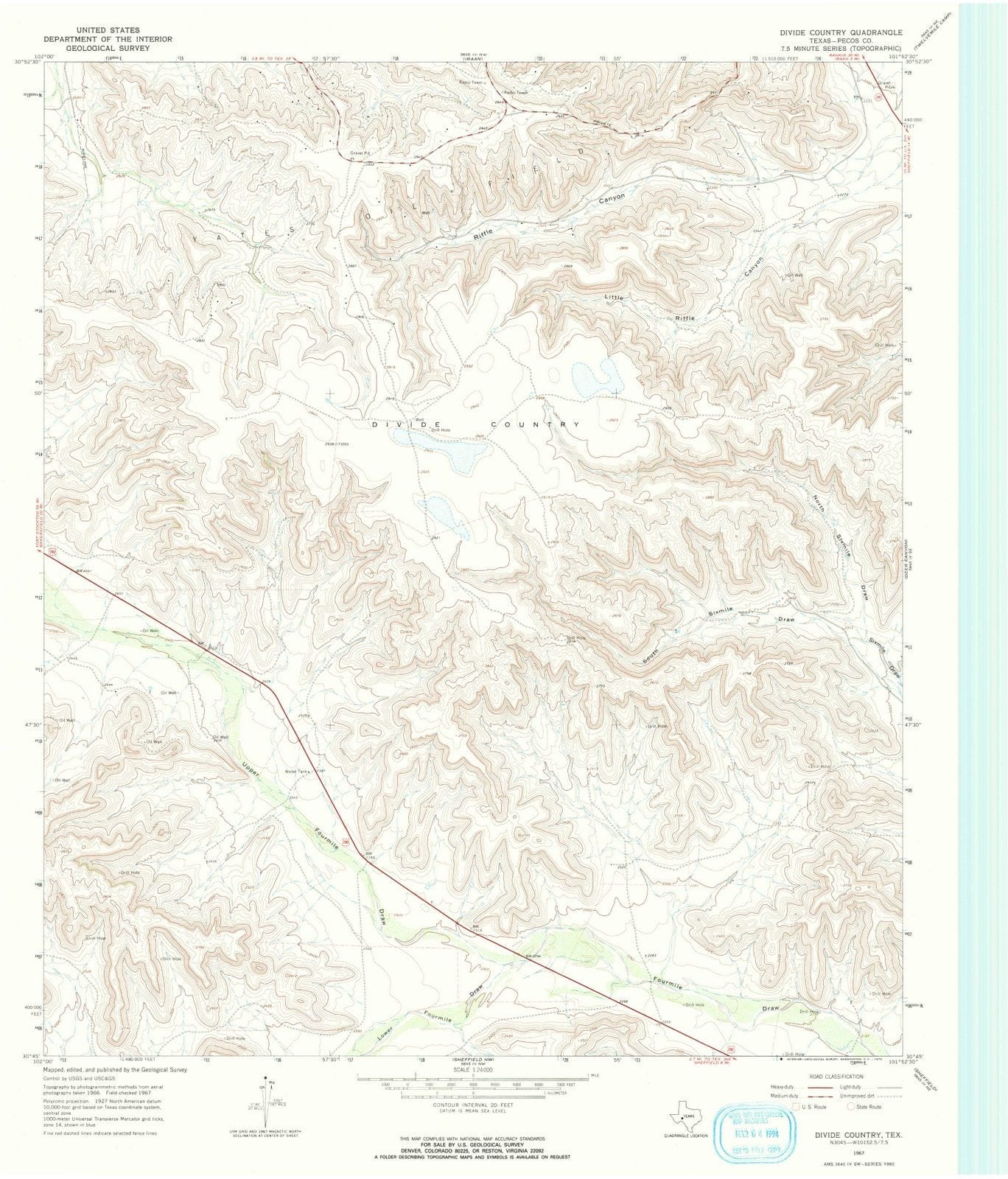 1967 Divide Country, TX - Texas - USGS Topographic Map