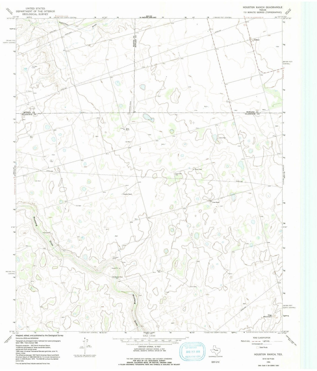 1966 Houston Ranch, TX - Texas - USGS Topographic Map