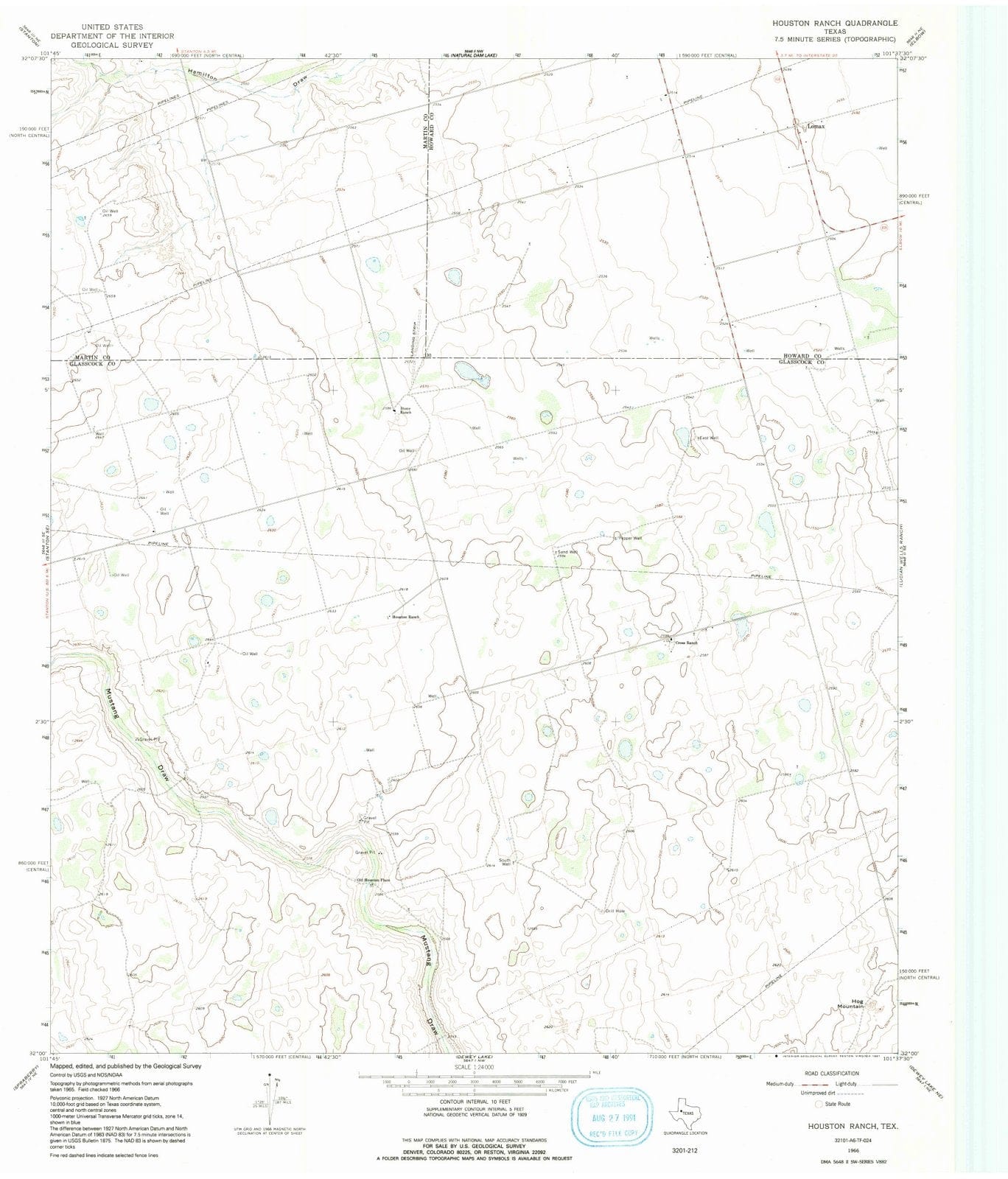 1966 Houston Ranch, TX - Texas - USGS Topographic Map