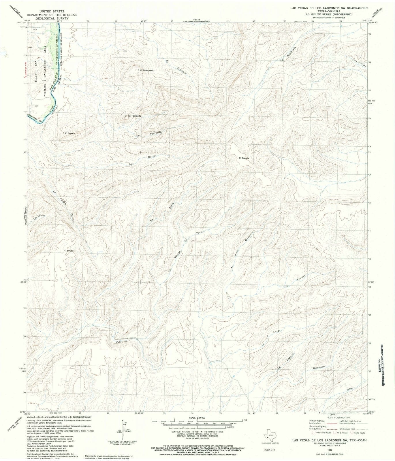 1983 Las Vegase Los Ladrones, TX - Texas - USGS Topographic Map