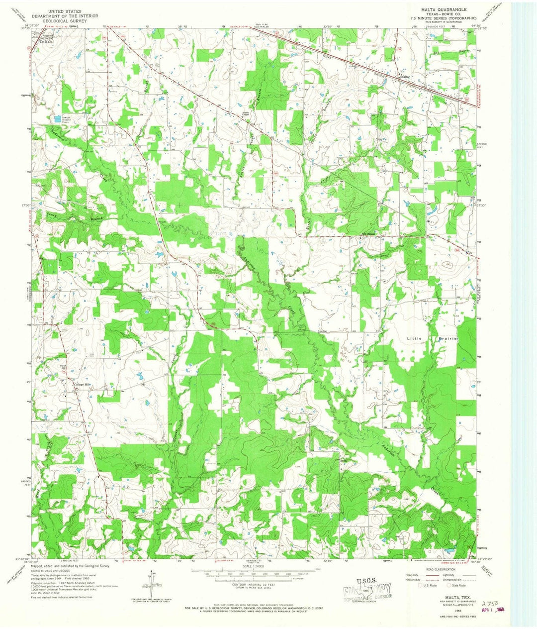 1965 Malta, TX - Texas - USGS Topographic Map