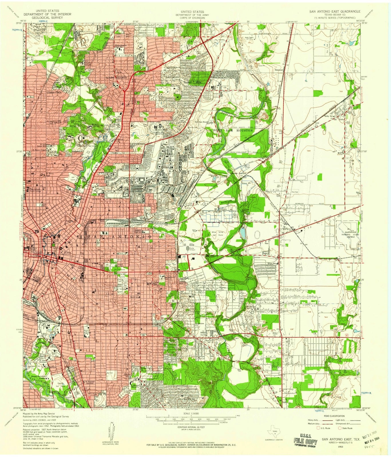 1953 San Antonio East, TX - Texas - USGS Topographic Map