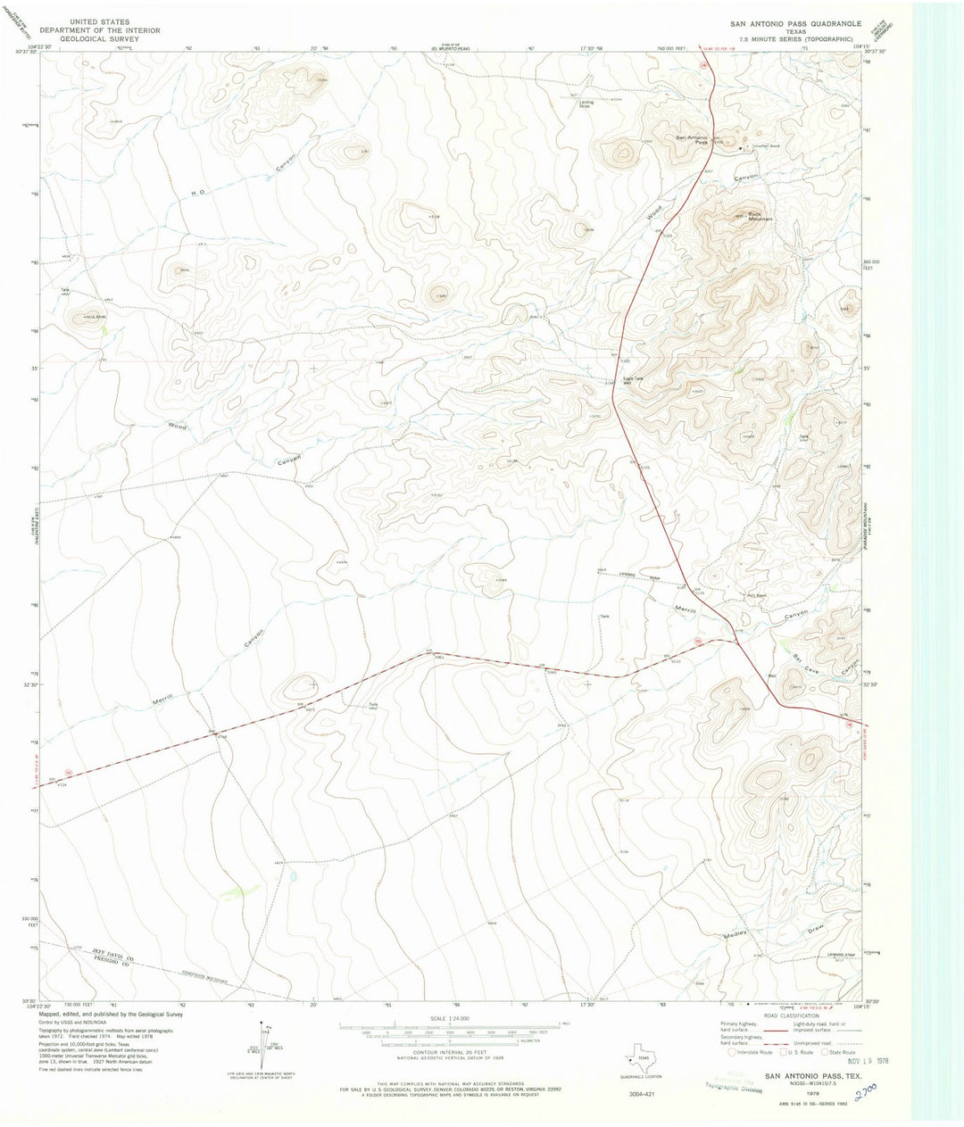 1978 San Antonio Pass, TX - Texas - USGS Topographic Map