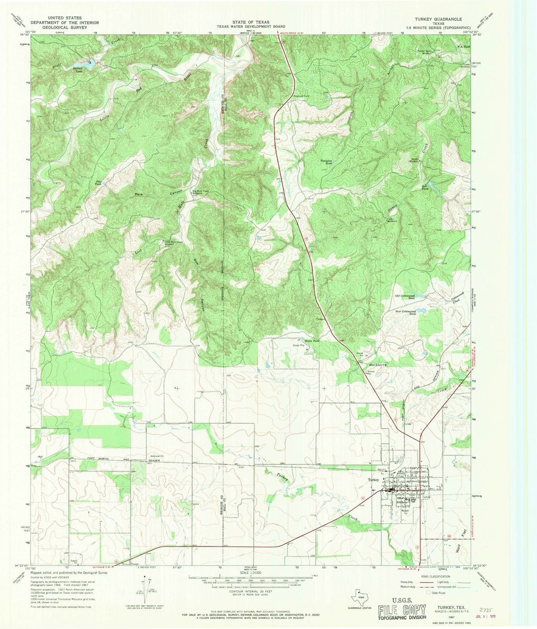 1967 Turkey, TX - Texas - USGS Topographic Map