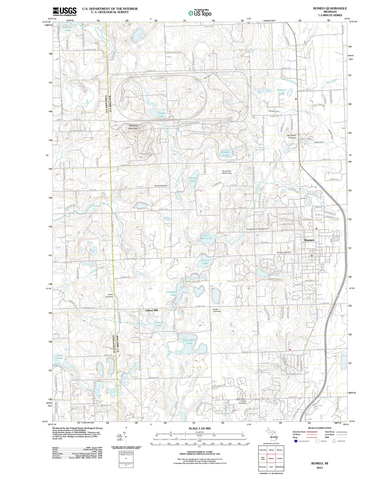 2011 Romeo, MI - Michigan - USGS Topographic Map