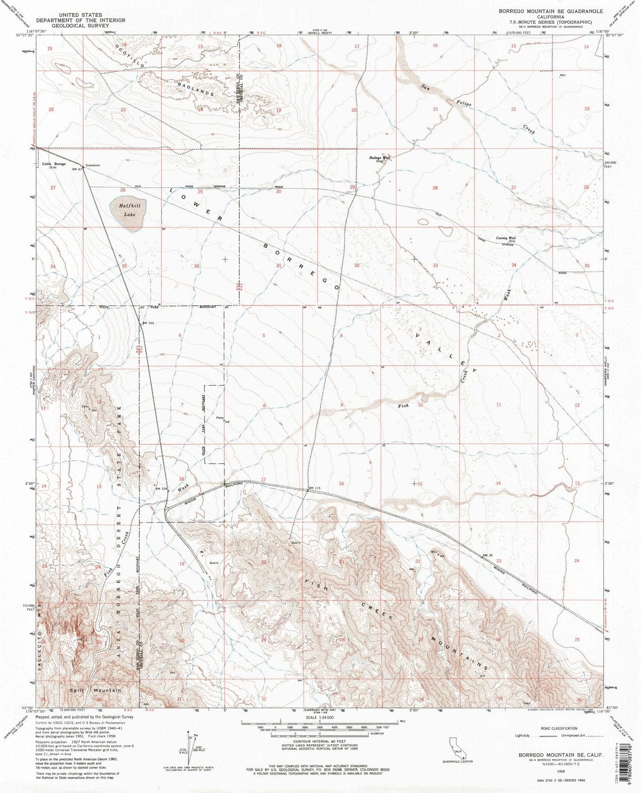 1958 Borrego Mountain, CA - California - USGS Topographic Map ...