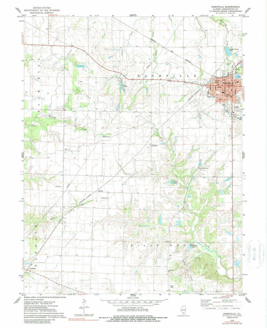 1974 Nashville, IL - Illinois - USGS Topographic Map