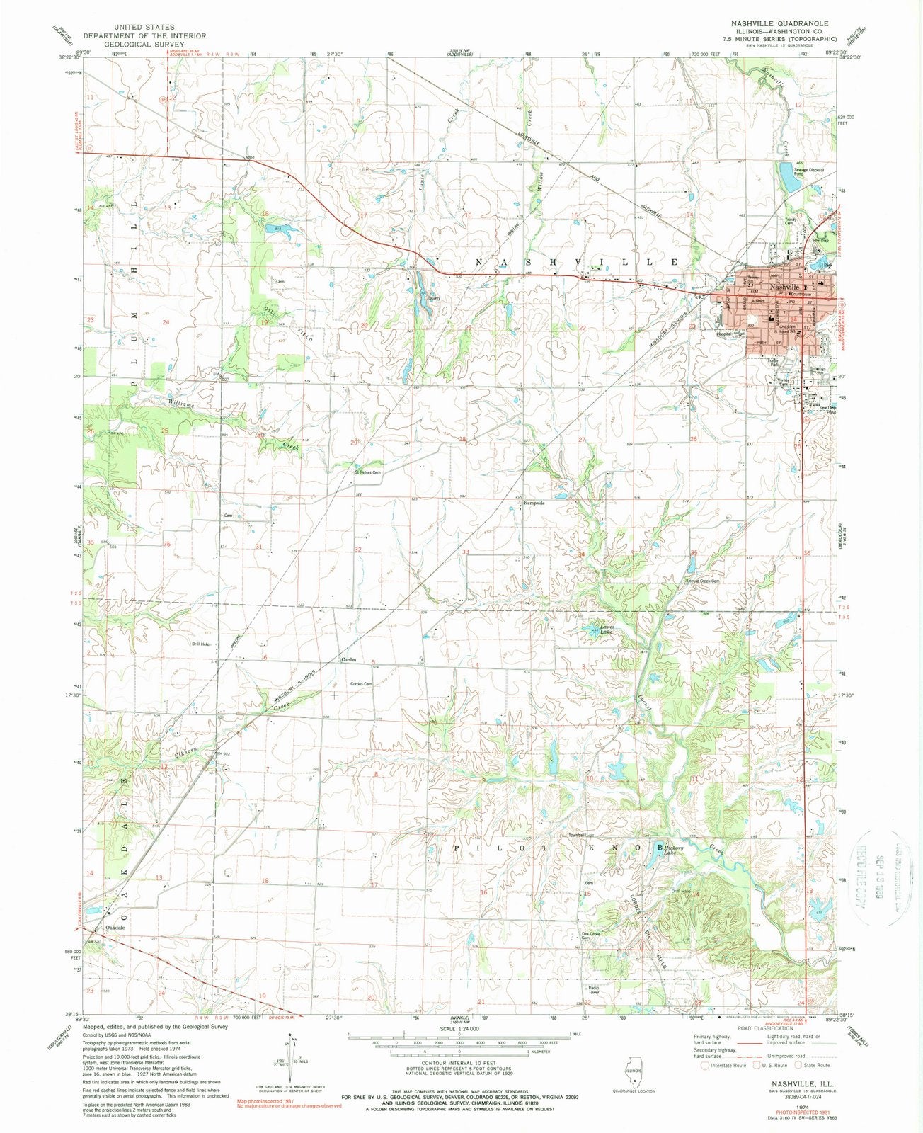 1974 Nashville, IL - Illinois - USGS Topographic Map