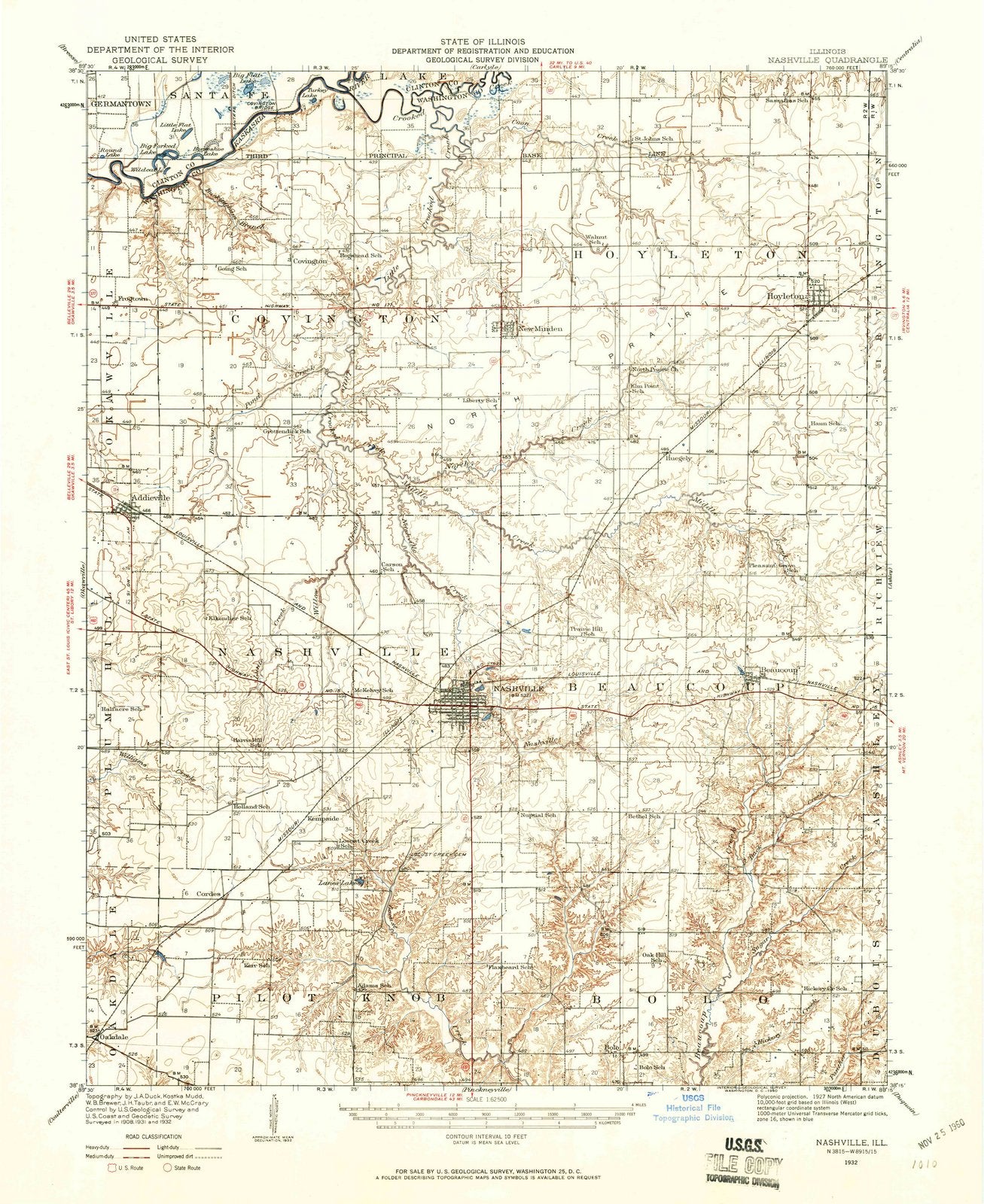 1932 Nashville, IL - Illinois - USGS Topographic Map