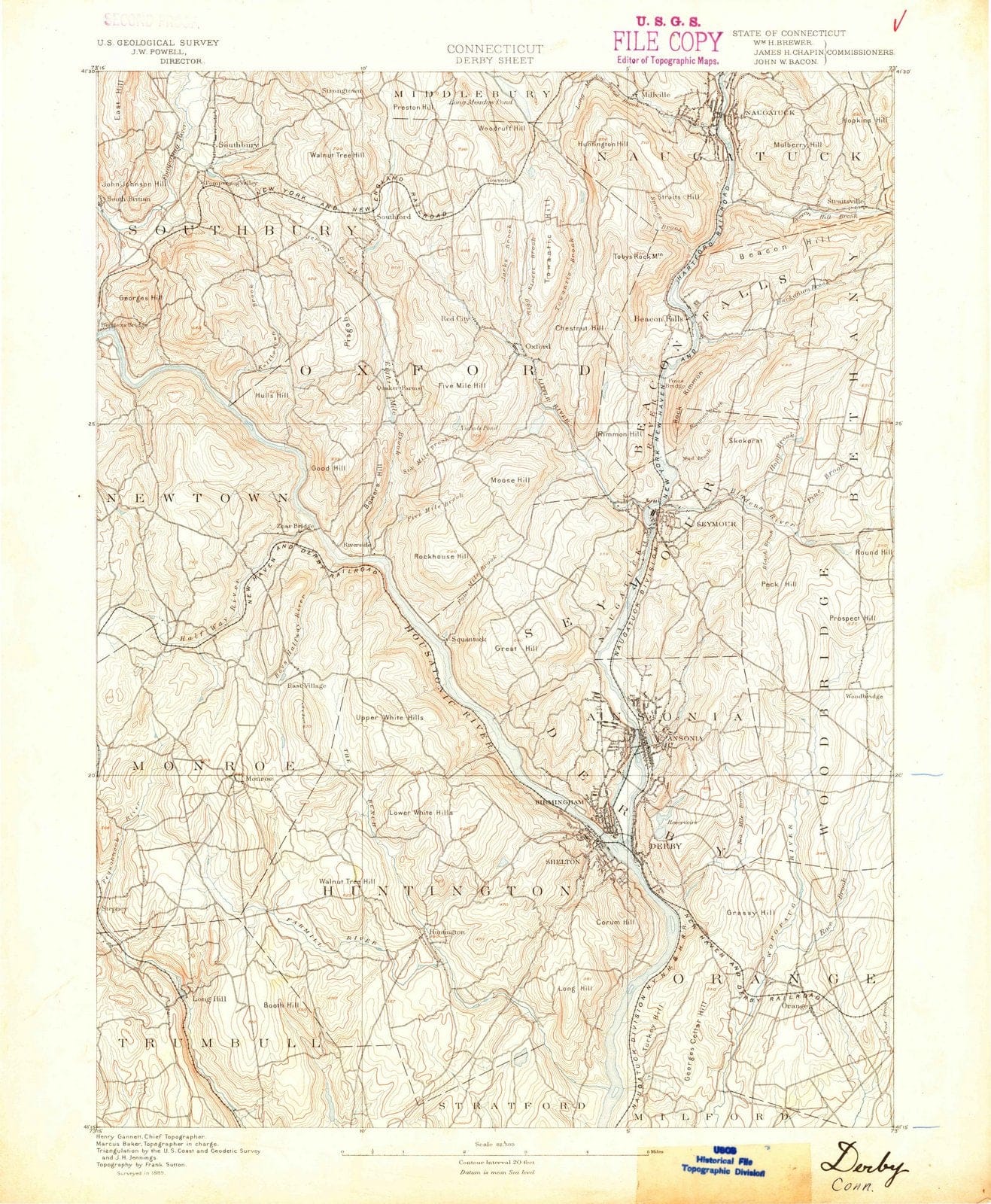 1889 Derby, CT - Connecticut - USGS Topographic Map