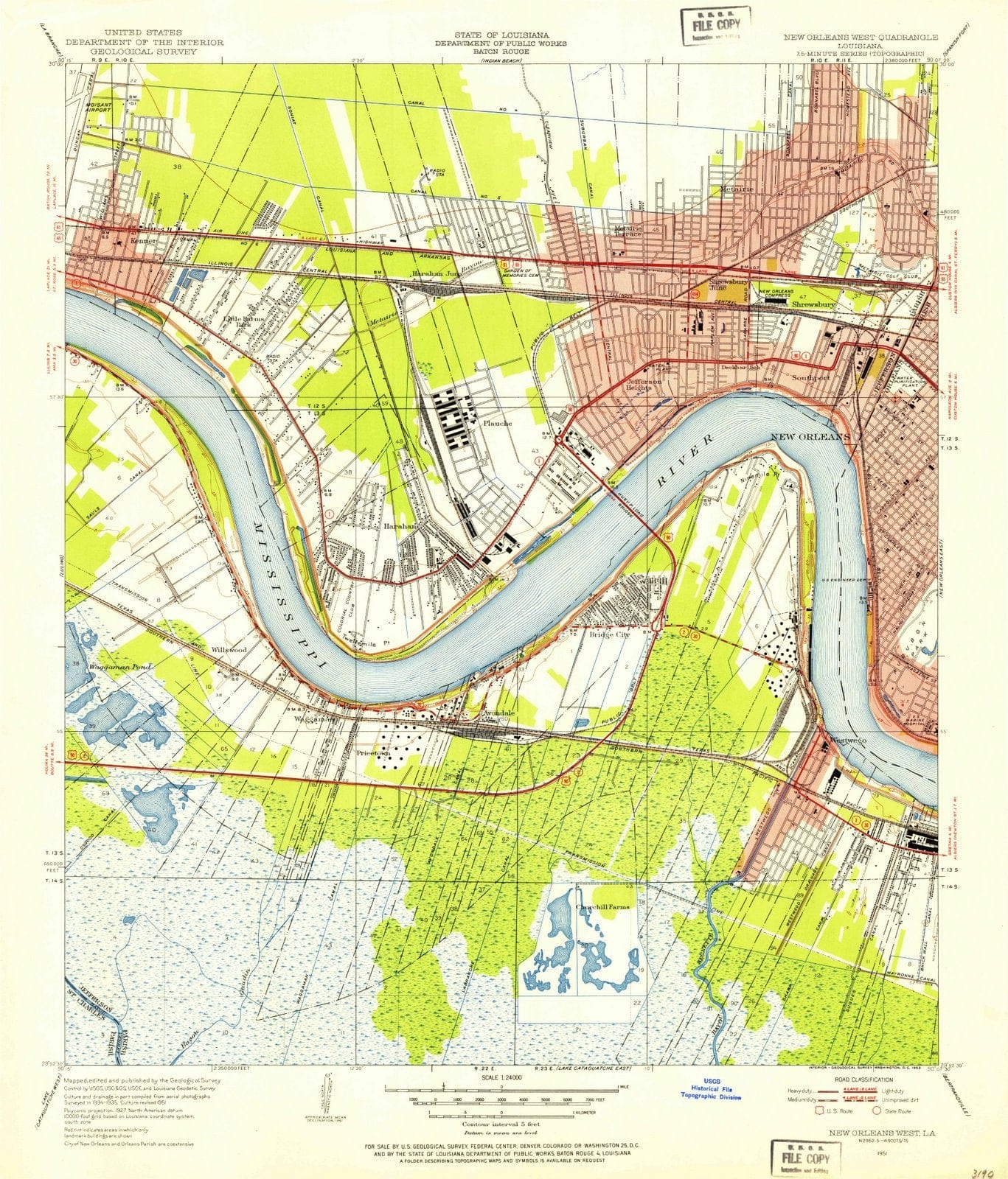 1951 New Orleans West, LA - Louisiana - USGS Topographic Map