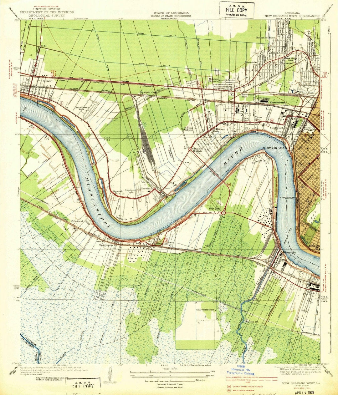 1938 New Orleans West, LA - Louisiana - USGS Topographic Map