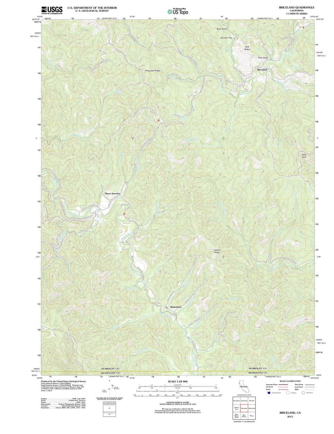 2012 Briceland, CA - California - USGS Topographic Map