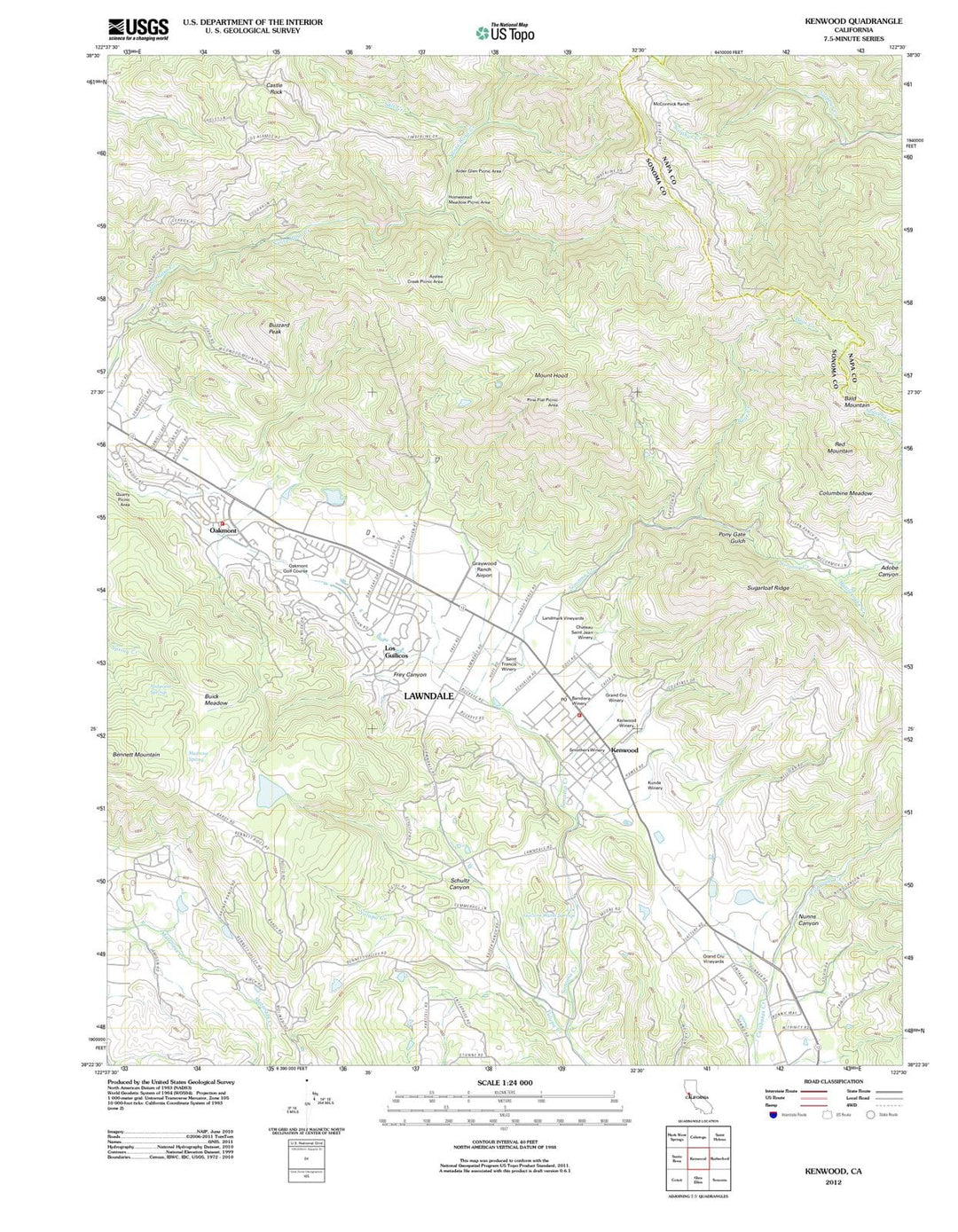 2012 Kenwood, CA - California - USGS Topographic Map