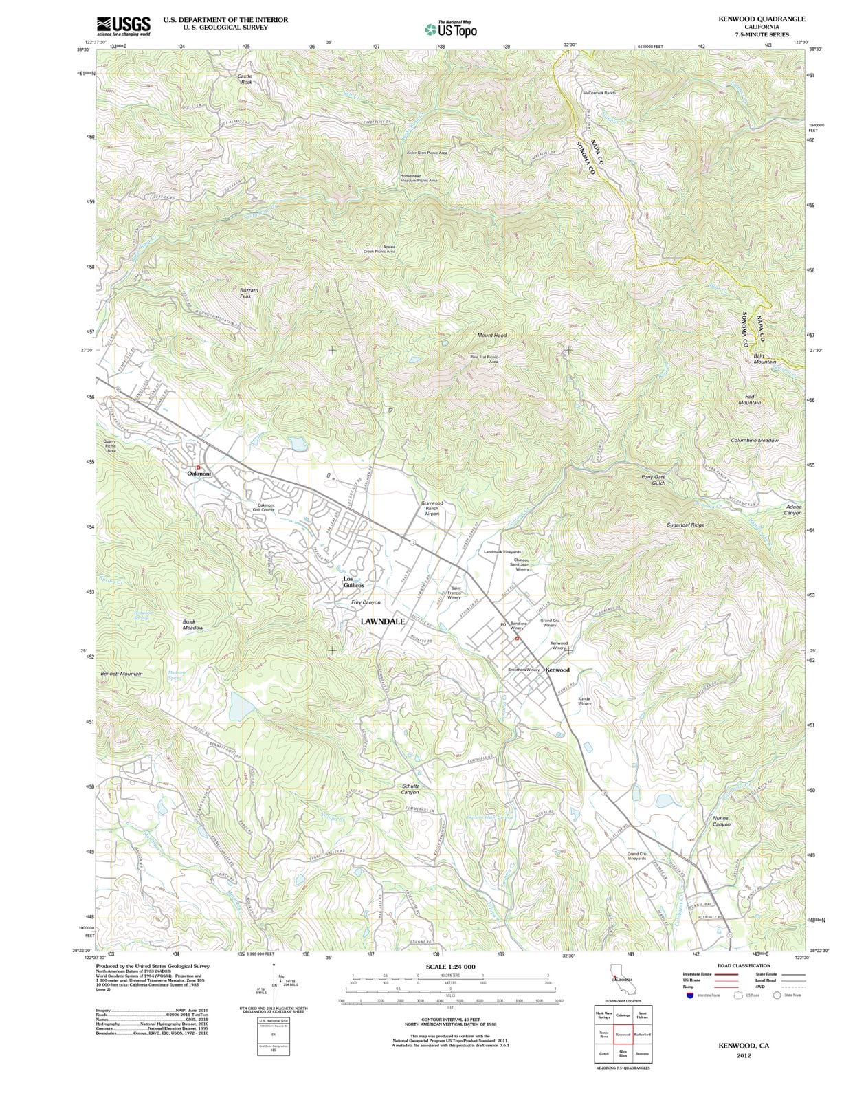 2012 Kenwood, CA - California - USGS Topographic Map