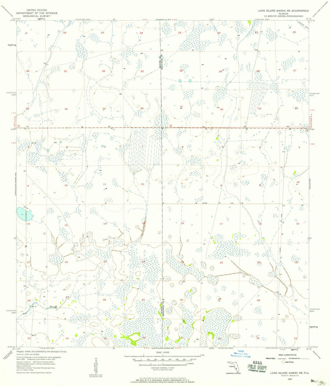 1957 Long Island Marsh, FL - Florida - USGS Topographic Map