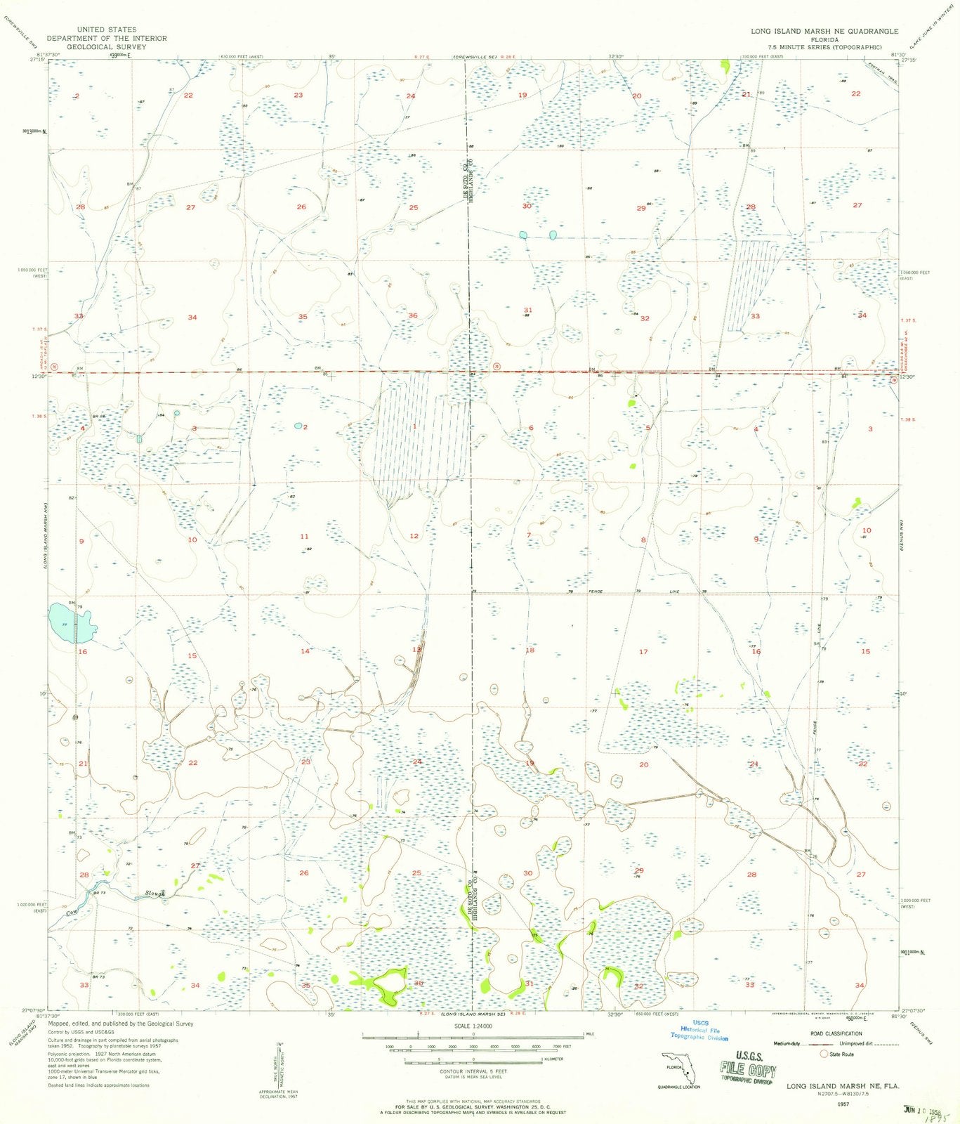 1957 Long Island Marsh, FL - Florida - USGS Topographic Map