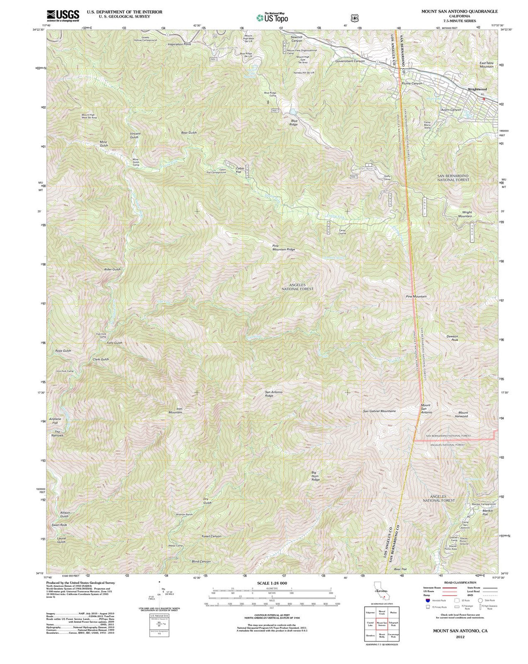 2012 Mount San Antonio, CA - California - USGS Topographic Map