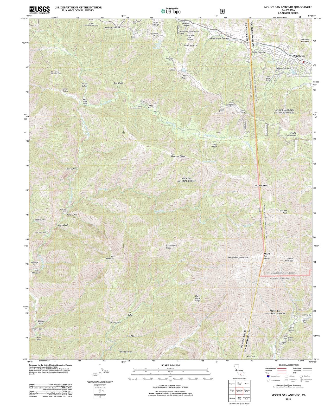 2012 Mount San Antonio, CA - California - USGS Topographic Map