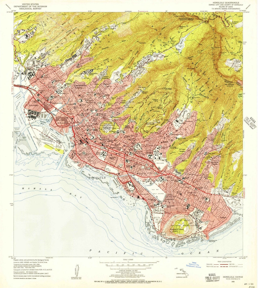 1953 Honolulu, HI - Hawaii - USGS Topographic Map