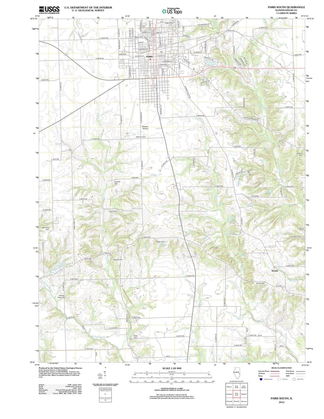 2012 Paris South, IL - Illinois - USGS Topographic Map