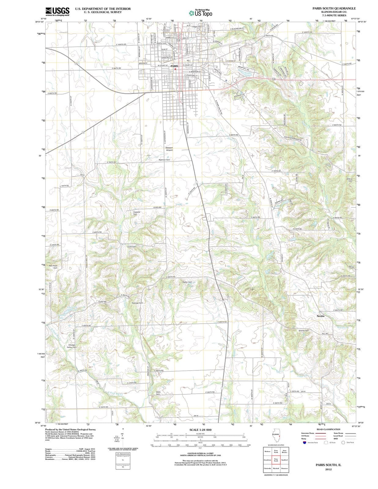 2012 Paris South, IL - Illinois - USGS Topographic Map