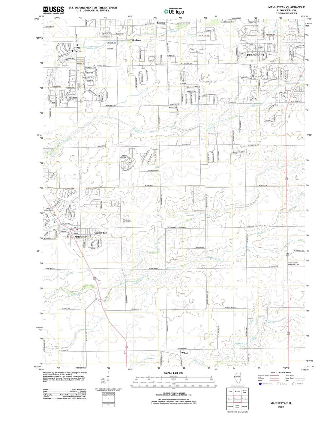 2012 Manhattan, IL - Illinois - USGS Topographic Map