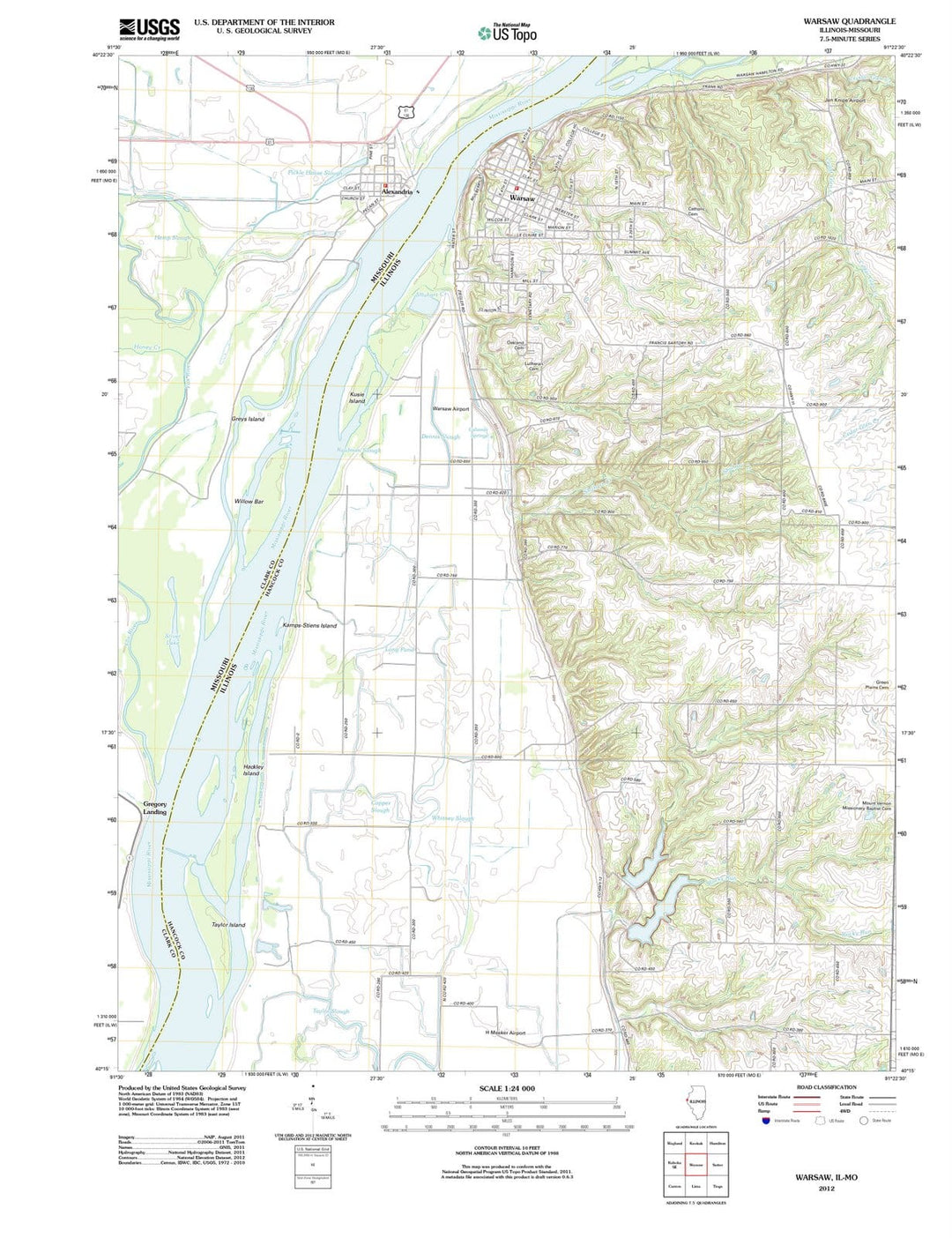 2012 Warsaw, IL - Illinois - USGS Topographic Map