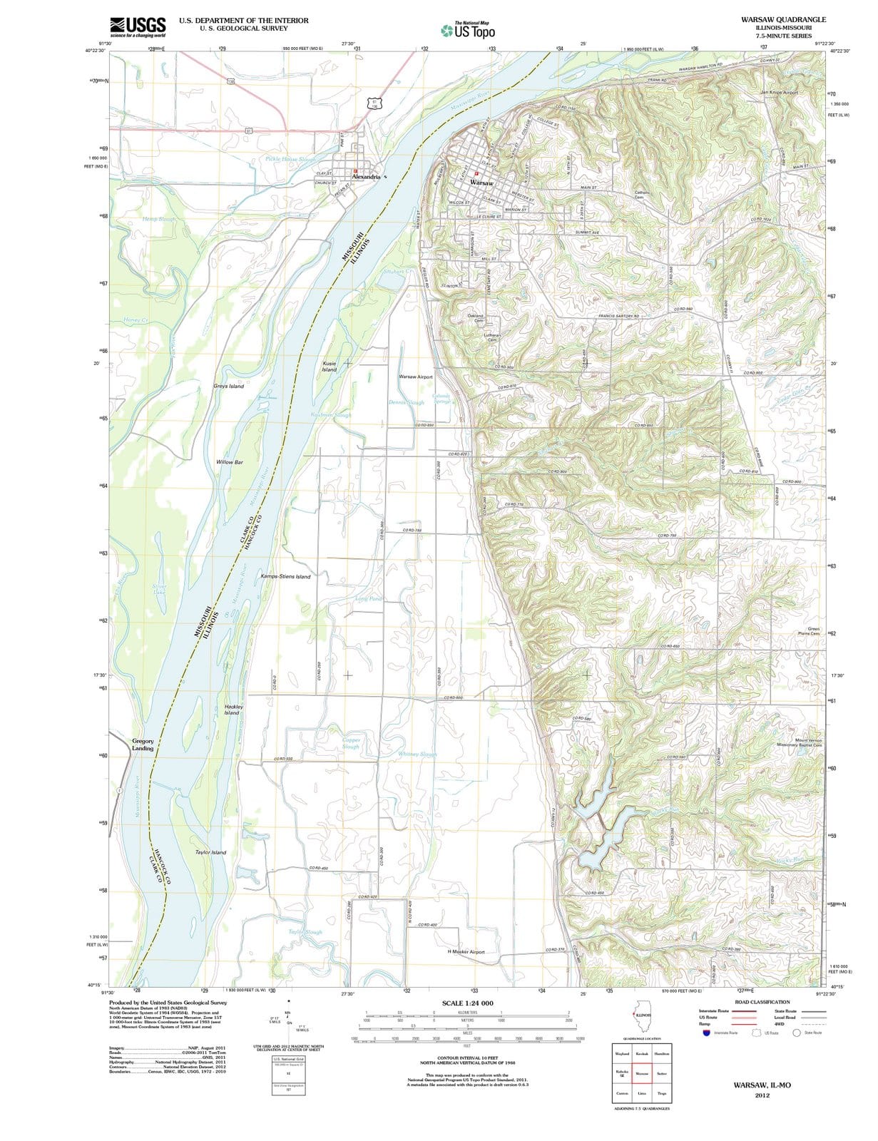 2012 Warsaw, IL - Illinois - USGS Topographic Map