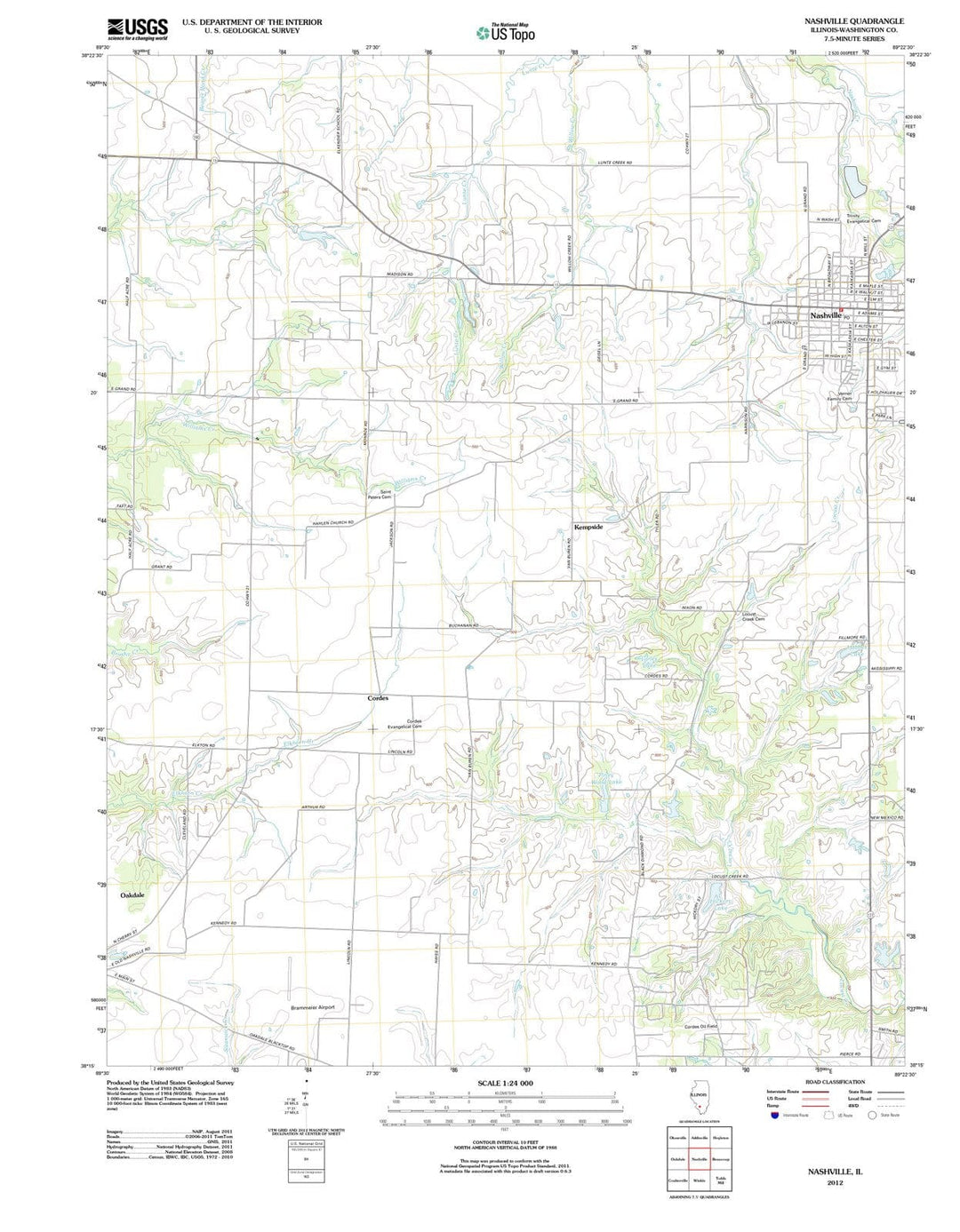 2012 Nashville, IL - Illinois - USGS Topographic Map