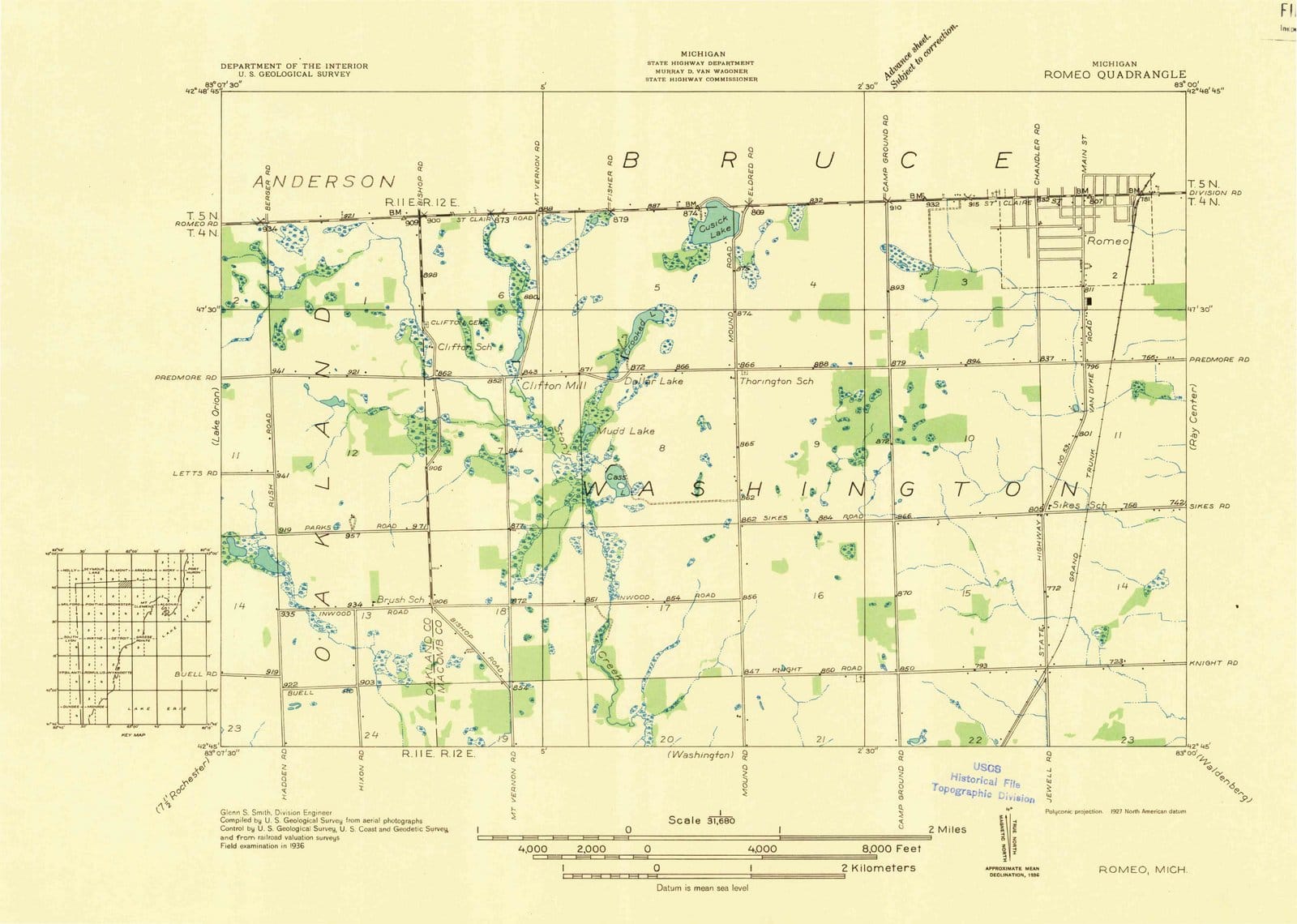 1936 Romeo, MI - Michigan - USGS Topographic Map