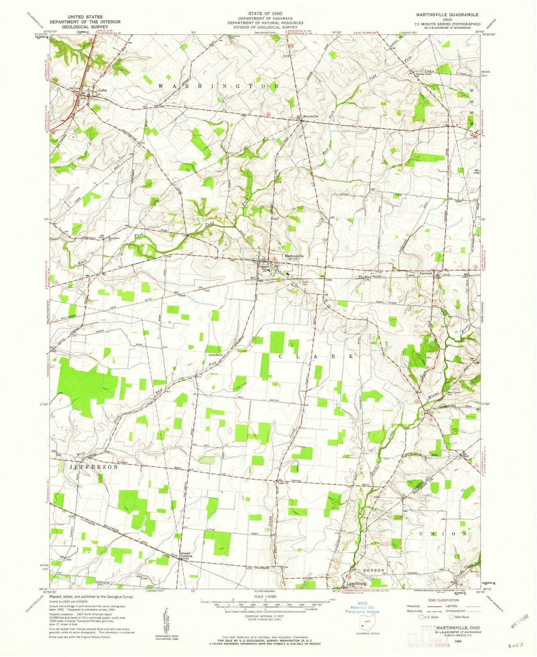 1960 Martinsville, OH - Ohio - USGS Topographic Map