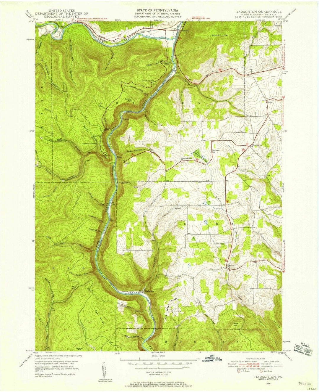 1946 Tiadaghton, PA - Pennsylvania - USGS Topographic Map